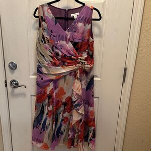 Coldwater Creek Asymmetrical Floral Dress - Purple and Red Size 12